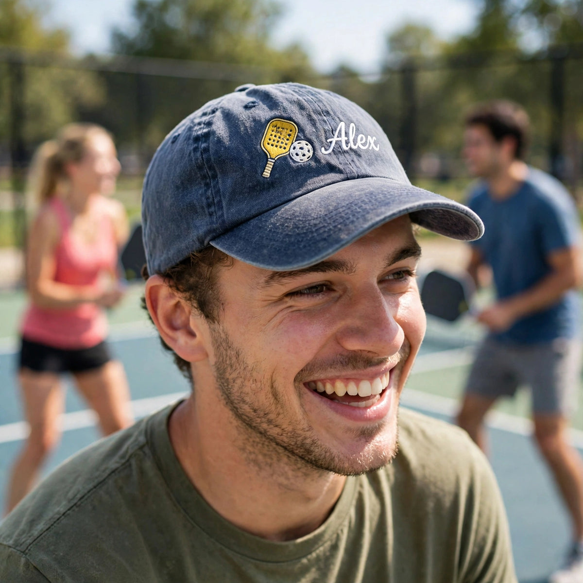 Custom Embroidered Pickleball Hat – Personalized Name Paddle Baseball Cap, Washed Cotton Gift for Pickleball Players