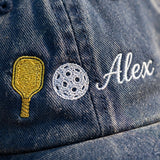 Custom Embroidered Pickleball Hat – Personalized Name Paddle Baseball Cap, Washed Cotton Gift for Pickleball Players