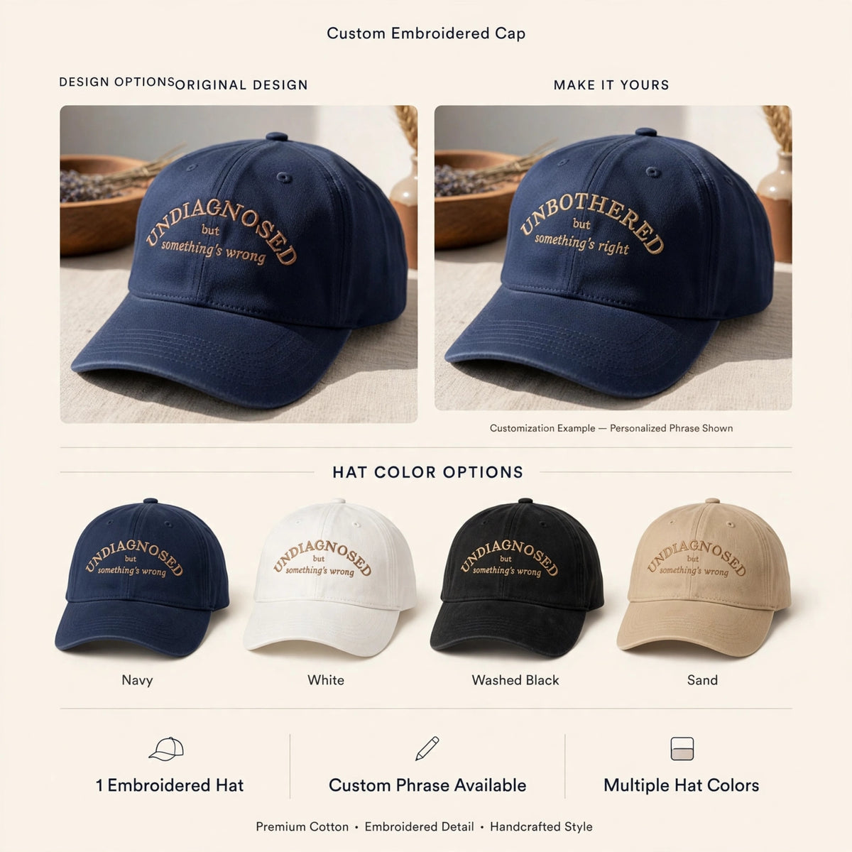 Funny Undiagnosed Embroidered Hat, Chronic Illness Cap, Sarcastic Embroidery Dad Hat, Spoonie Humor Gift
