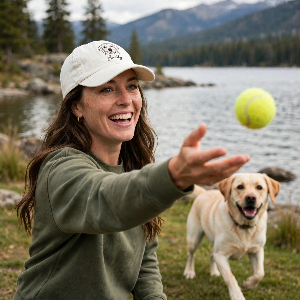 Custom Yellow Labrador Retriever Embroidered Hat, Personalized Pet Name Line Art Baseball Cap, Washed Cotton