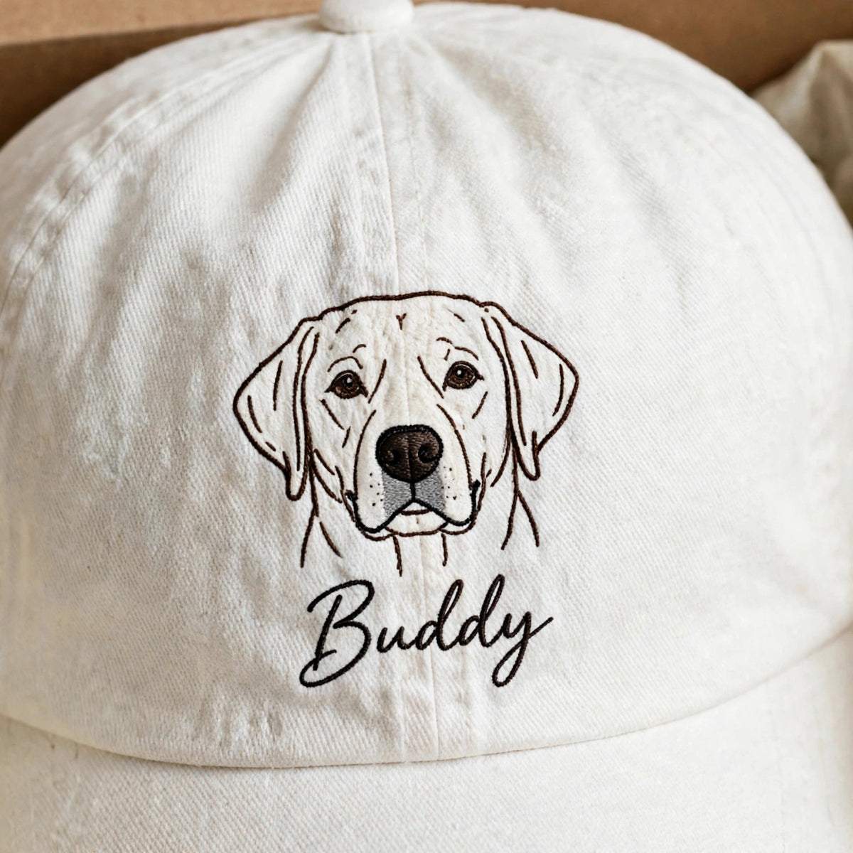 Custom Yellow Labrador Retriever Embroidered Hat, Personalized Pet Name Line Art Baseball Cap, Washed Cotton