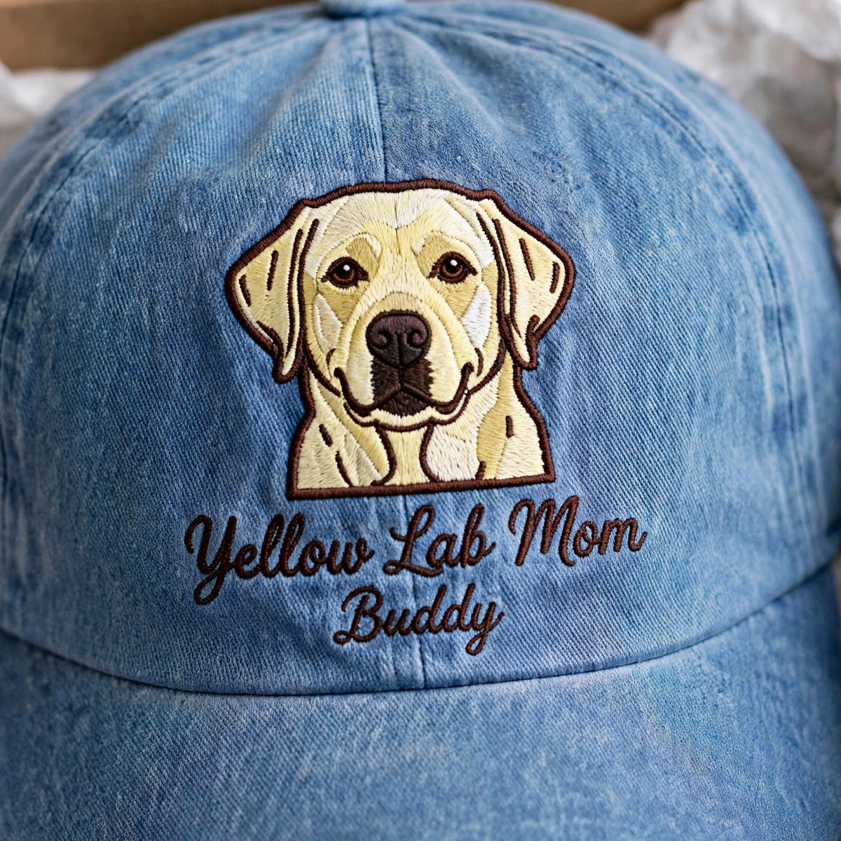 Custom Yellow Labrador Retriever Embroidered Hat, Personalized Dog Mom Pet Name Portrait Baseball Cap, Vintage Washed Cotton