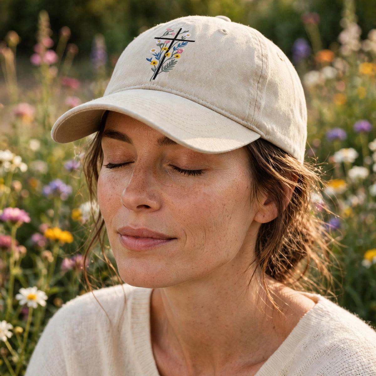 Floral Cross Embroidered Hat, Christian Flower Baseball Cap, Aesthetic Religious Hat, Vintage Faith Based Apparel, Flower Cross Gift
