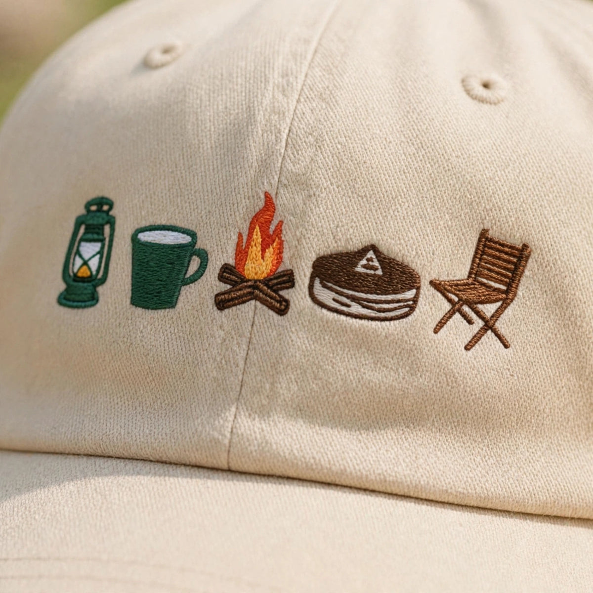 Camping Icon Embroidered Hat, Mountain Wilderness Cotton Baseball Cap, Outdoor Adventure Gift
