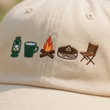 Camping Icon Embroidered Hat, Mountain Wilderness Cotton Baseball Cap, Outdoor Adventure Gift
