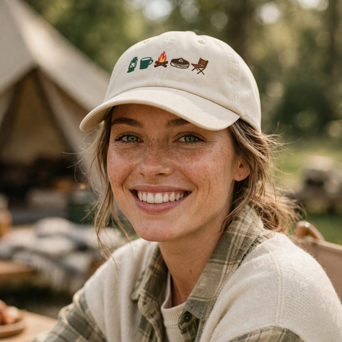 Camping Icon Embroidered Hat, Mountain Wilderness Cotton Baseball Cap, Outdoor Adventure Gift